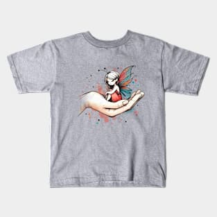 Woman Cradling Fairy in Palm Of Hand Watercolor Design | Light Kids T-Shirt